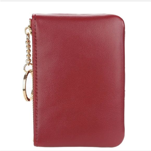 Women's Vegan Leather Zip Change Coin Purse Card Wallet with Keychain Ring Gifts - Picture 5 of 8